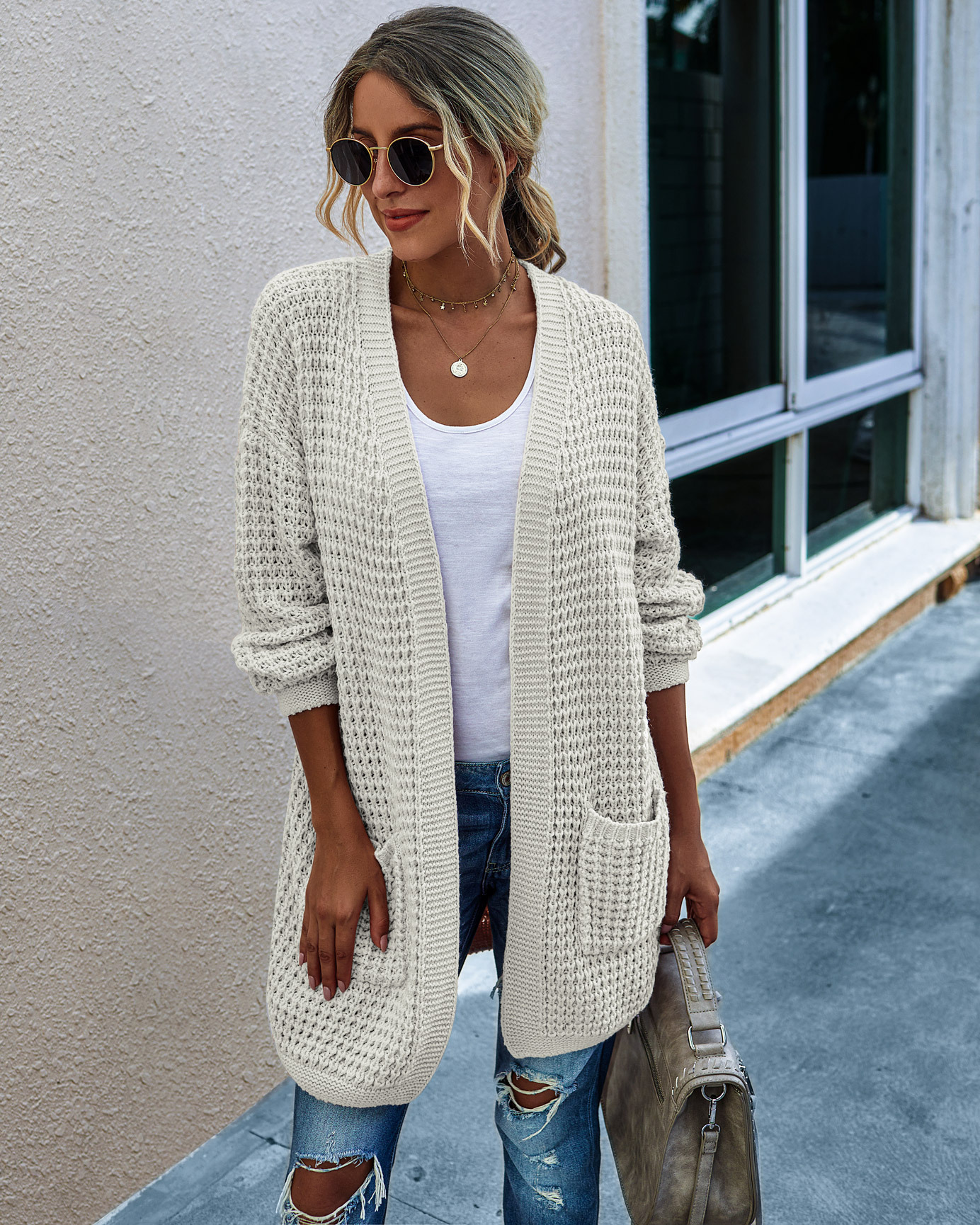 Long-Sleeved Knitted Long Cardigan NSPZN105100