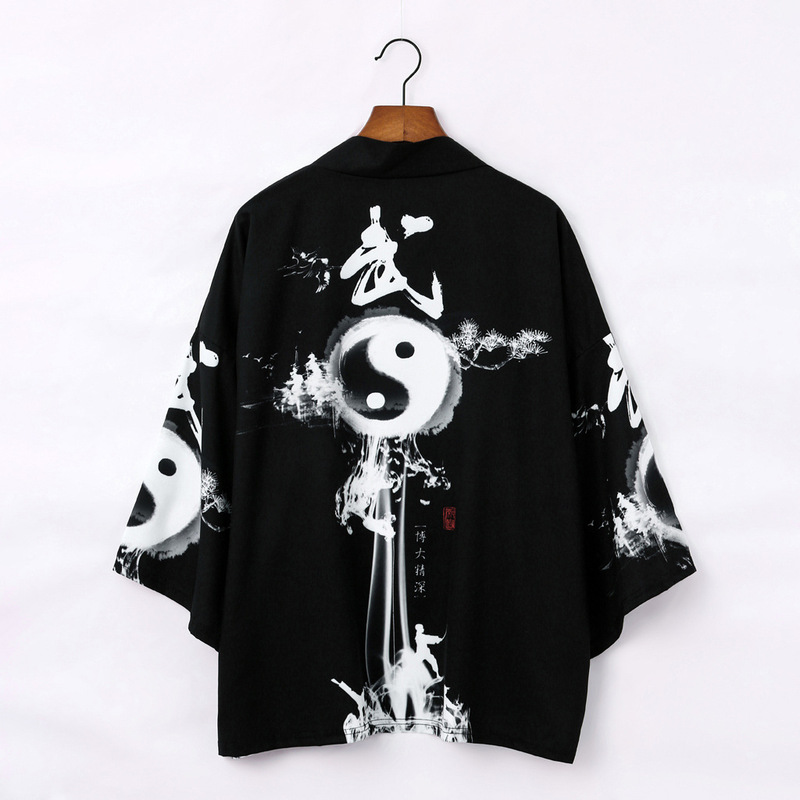 printed men trendy loose Daopao kimono for young people
