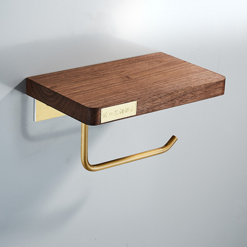 Bathroom punch-free wood paper towel holder toilet walnut paper towel holder bathroom roll paper rack paper towel hook