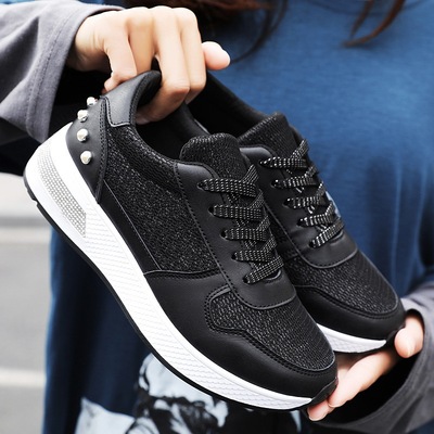 2020秋款厂家直销运动风单鞋女休闲鞋闪光布跑鞋欧美风女潮鞋