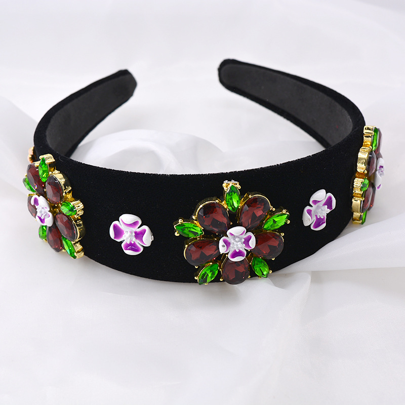 Koreanische Version Von Dongdaemun Frühling Und Sommer Haarschmuck Retro Barock Samt Perle Diamant Breit Stirnband Stirnband Haarkarte Haarband display picture 1