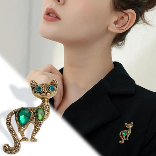 New retro simple personalized animal series brooch, fashionable European and American electroplated antique gold versatile kitten corsage