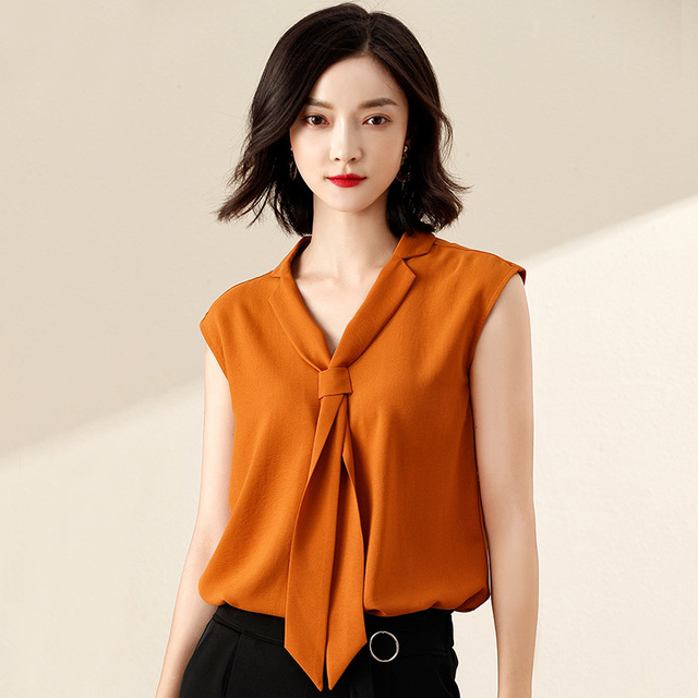 Short sleeve summer women’s Korean version loose and thin sleeveless off shoulder lace up chiffon blouse