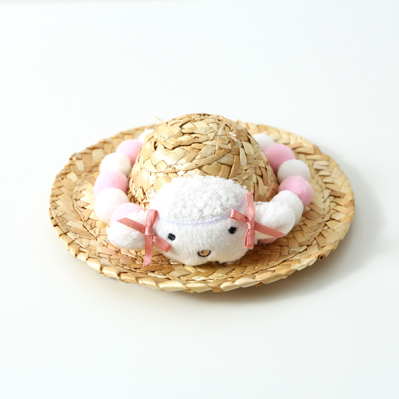 Mascota gato perro conejo sombrero de paja de verano de dibujos animados amarillo pato bola brote de frijol lindo mascota decorativa Red sombrero rojo accesorios de tiro image 12