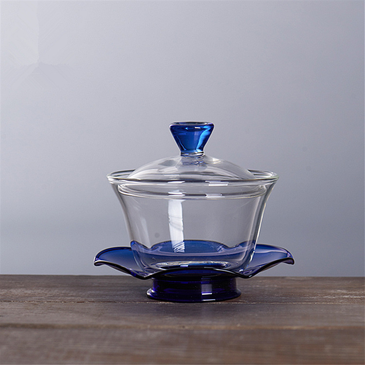 Fábrica al por mayor cubierta de vidrio tazón de vidrio borosilicato sancai taza Kung Fu juego de té tostado taza de té cubierta de la taza
