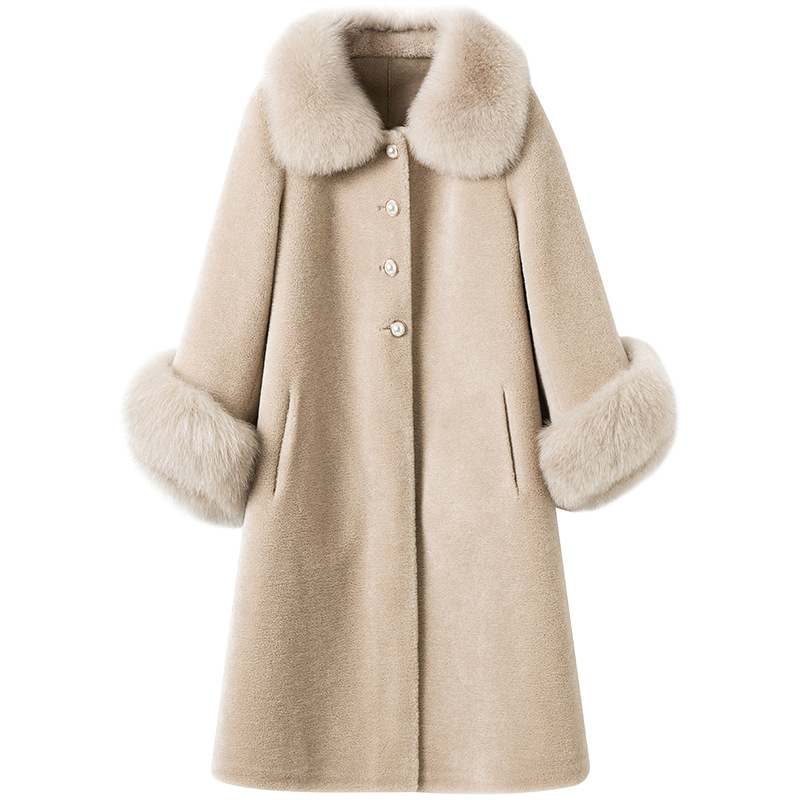 Abbigliamento Donna Cappotto di pelliccia di agnello Cappotto di pelliccia di volpe medio e lungo da donna Cappotto di pelliccia di velluto granulare_voghion.com