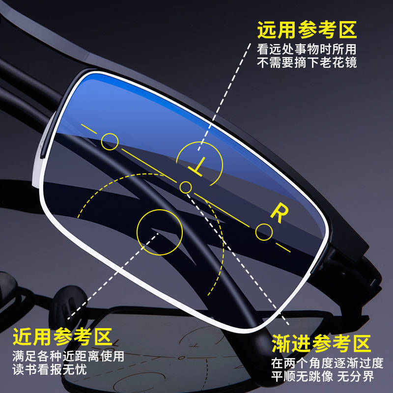 多焦点老花眼镜男舒适半框TR90眼镜框防蓝光老花镜女眼镜框镜架男
