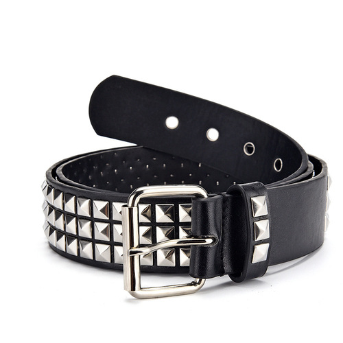 European and American punk men's belt square beads pyramid rivet belt catch beads unisex trousers belt cross-border model
