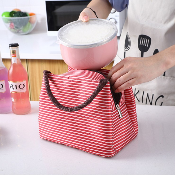 new pattern heat preservation Bento bag oxford waterproof Aluminum Picnic bag stripe Large portable Ice pack Manufactor Direct selling