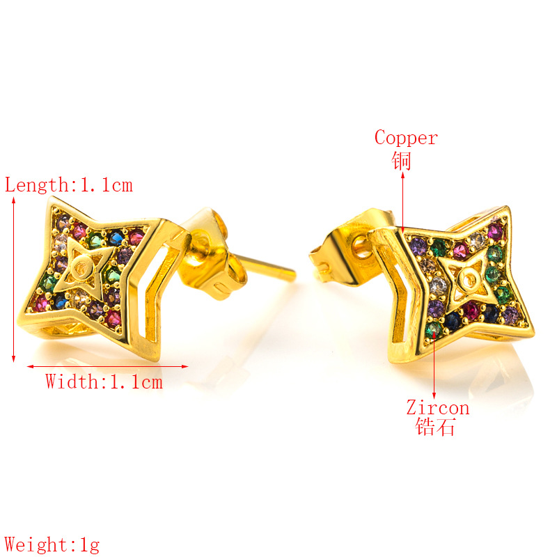 Fashion Small And Exquisite Four-pointed Star Hollow Earrings Copper Micro-set Color Zircon Earrings Ladies Niche Earrings  Wholesale Nihaojewelry display picture 1