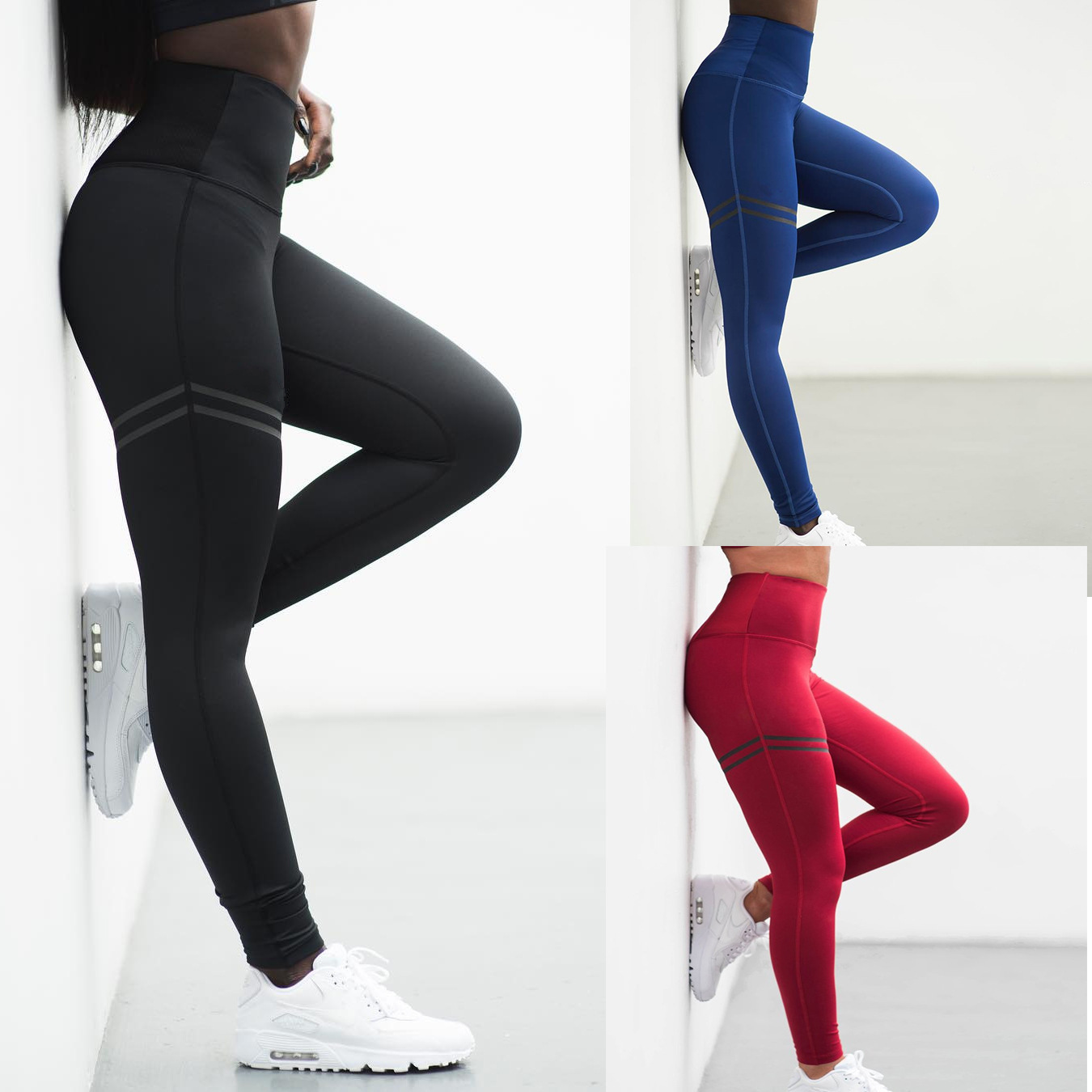 2020欧美爆款高腰双环平板胶印瑜伽裤紧身运动女士打底裤leggings