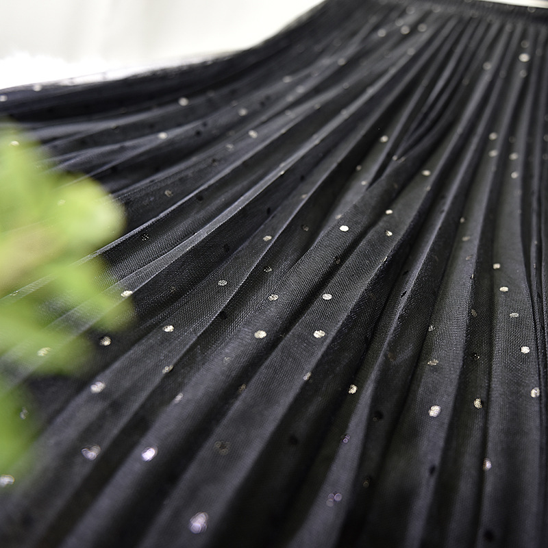 Dameskleding Mesh polkadot rok herfst nieuwe geplooide rok mesh rok vrouwelijke halve lengte a-lijn midi rok_voghion.com