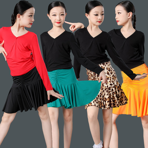 Professional Latin Dance Clothing Spring and Summer Children Girl Competition Performance Dress Girl Child Practice Skirt No Fishbone Long Sleeve Set