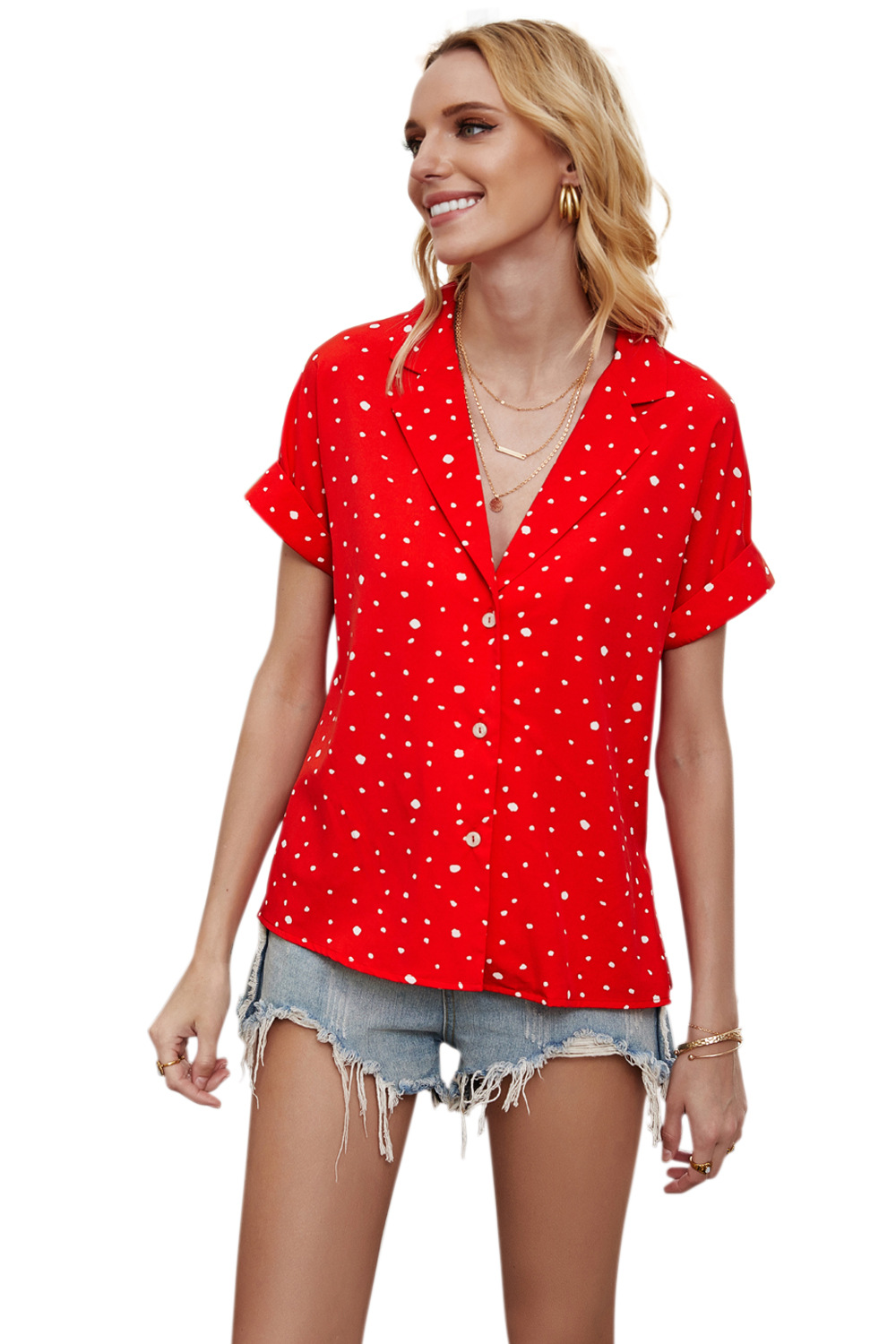 new women s V-neck printed shirt short-sleeved shirt suit shirt  NSDF1492