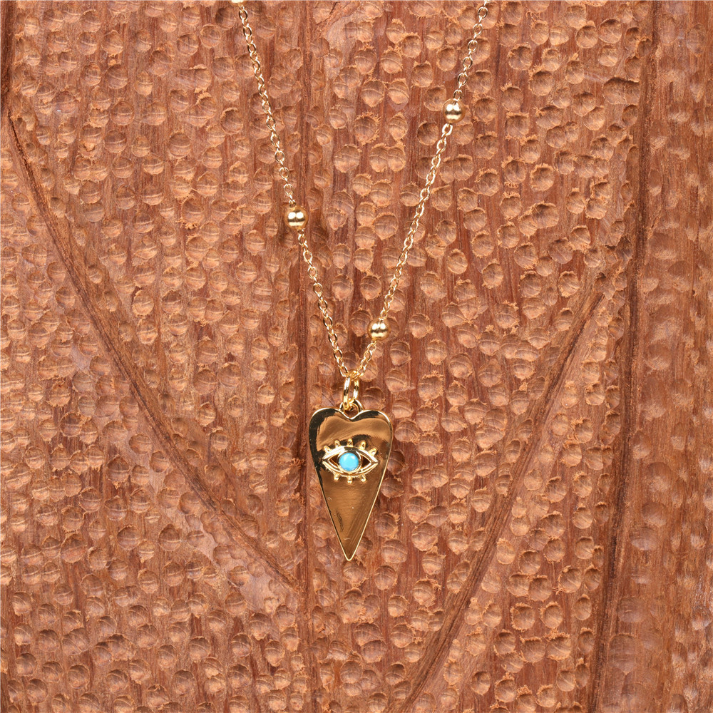 fashion simple Turkish blue eyes heart-shaped copper inlaid zircon necklace wholesale
