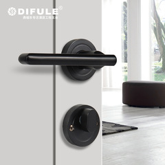 Silent, Split Lock for Bedroom Door; Modern Minimalist Handle in Black Zinc-Alloy Mechanical Hardware for Bathroom Door