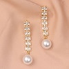 Silver needle, universal earrings with tassels from pearl, Korean style, silver 925 sample, internet celebrity, diamond encrusted