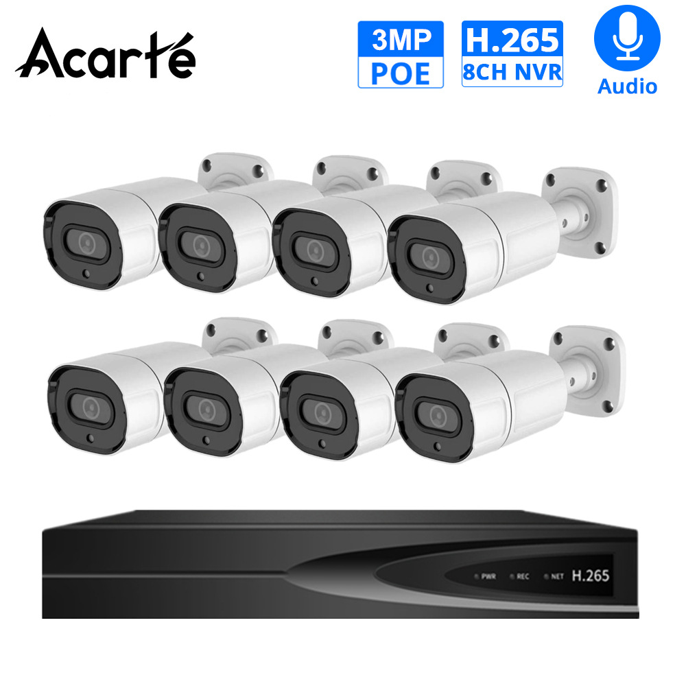 Acarte H.265 1080p Outdoor Poe CCTV Camera System monitoring kit