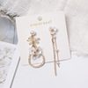 Universal cute long asymmetrical earrings from pearl with tassels, flowered