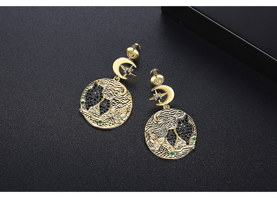 Owl Copper Inlaid Zircon Six-pointed Star Earrings display picture 7