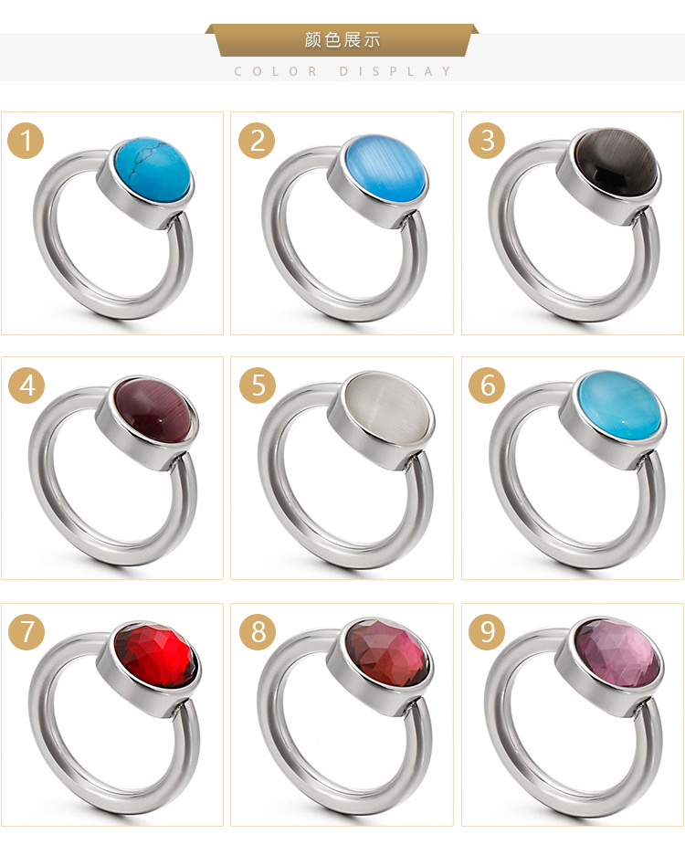 6g Weight Festival Occasion 304 Stainless Steel Material Round Pattern Women'S Gender Polishing Craft Sky Blue, Grey, White, Purple, Red, Green, Blue, Black Color Titanium Steel Polishing Geometric 1