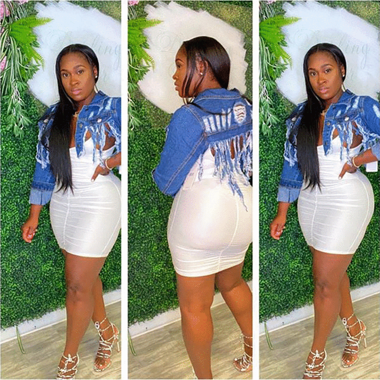 A6171欧美女装亚马逊跨境热卖时尚性感流苏立领长袖大码牛仔外套