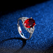 跨境蛋形红宝石戒指 欧美流行情侣戒玫瑰金微镶锆石开口戒指