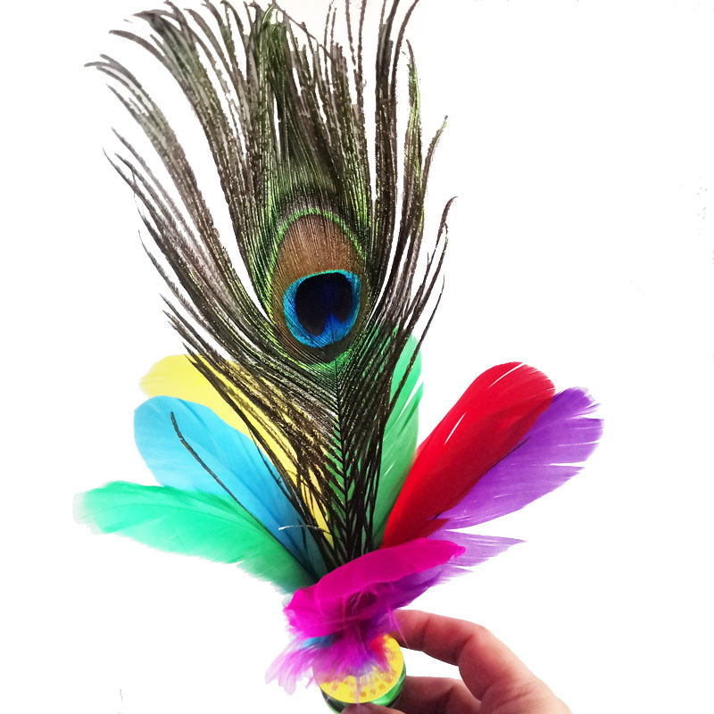 带孔雀毛彩色荷花毽子羽毛比赛用鹅毛宽毽球厂家批发优惠临沂特|ru