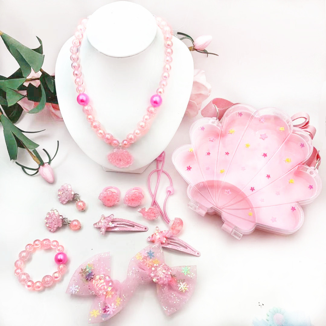 Ocean Series Princess Shell Backpack Children's Necklace Bracelet Hairpin Ring Set display picture 1