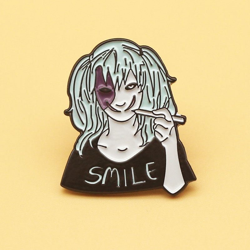 [欧美俏皮脸金属徽章 SALLY FACE 游戏卡通人物胸针衬衫装饰别针扣]