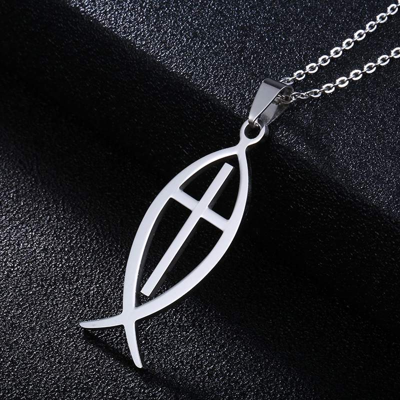 304 Stainless Steel Chain Material cable chain Chain Type 1 Piece Quantity Retro Cross Stainless Steel Plating Pendant Necklace 1 Piece