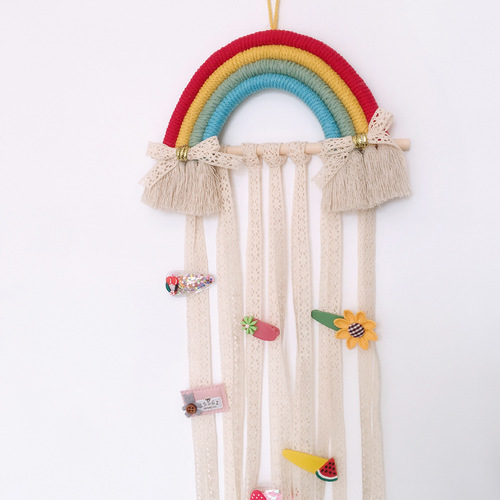 INS decorative Nordic style braided rainbow children's hairpins and hair accessories storage with wall-mounted headwear organizer with organizer