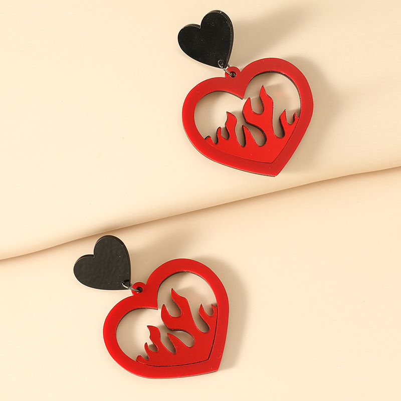 Hot Selling Fashion Personality Exaggerated Hollow Love Flame Earrings display picture 2