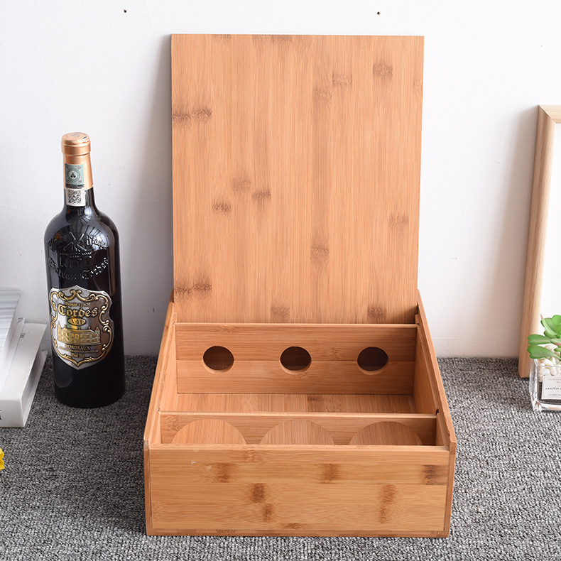 三支装红酒盒抽拉盖红酒木盒木制葡萄酒包装盒竹木酒水礼品包装盒