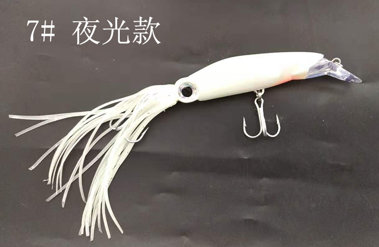 6 Pcs Large Simulation Squid Fishing Lures Baits Squid Skirts Hard Fishing Lures Lifelike Swimbait Octopus Bait Trolling Lures Saltwater with 2 Treble Minnow Hooks