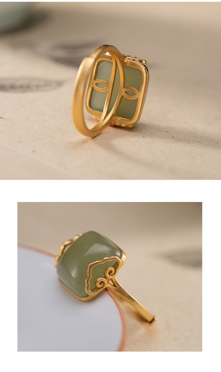 Nhẫn nữ bạc S925 mạ vàng đính ngọc bích sapphire hình mây lành — Mẫu màu đậm chi tiết 2