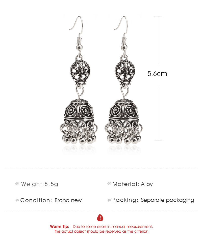 Hot Selling  Fashion Retro Ethnic Style Baroque Hollow Carved Bell Tassel Earrings Nihaojewelry Wholesale display picture 1