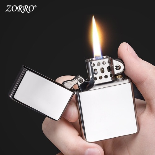 zorro brass kerosene windproof lighter personalized creative ultra-thin square corner glossy classic kerosene machine