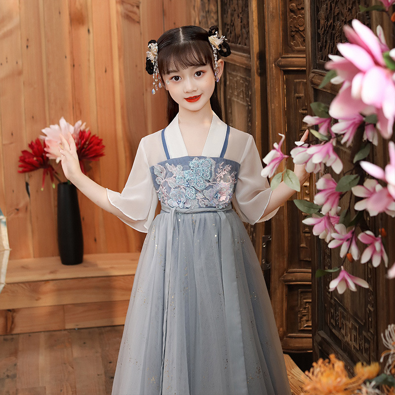 漢服女童襦裙仙女飄逸輕紗夏裝抖音兒童古裝中國風連衣裙夏季超仙