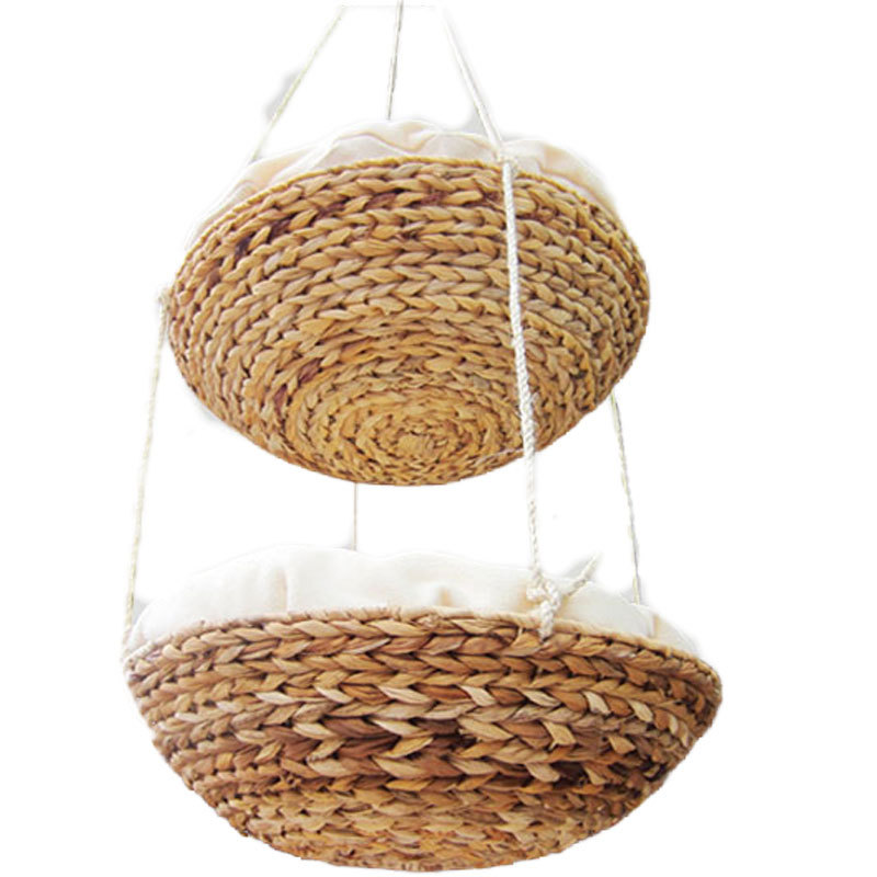 Extraíble y lavable columpio nido de mascotas gato árbol plataforma de salto suministros para gatos cama colgante tejida a mano hamaca de doble capa ratán gato nido