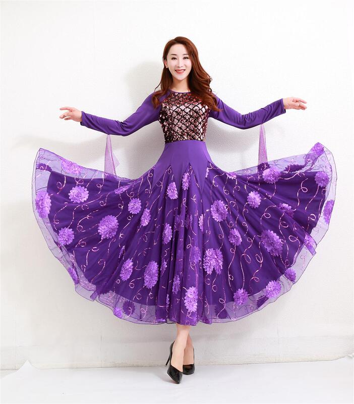 Purple ballroom Modern dress dancing fullskirted dress Women Girls