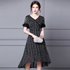 V-neck ruffle dotted waist medium length A-line skirt