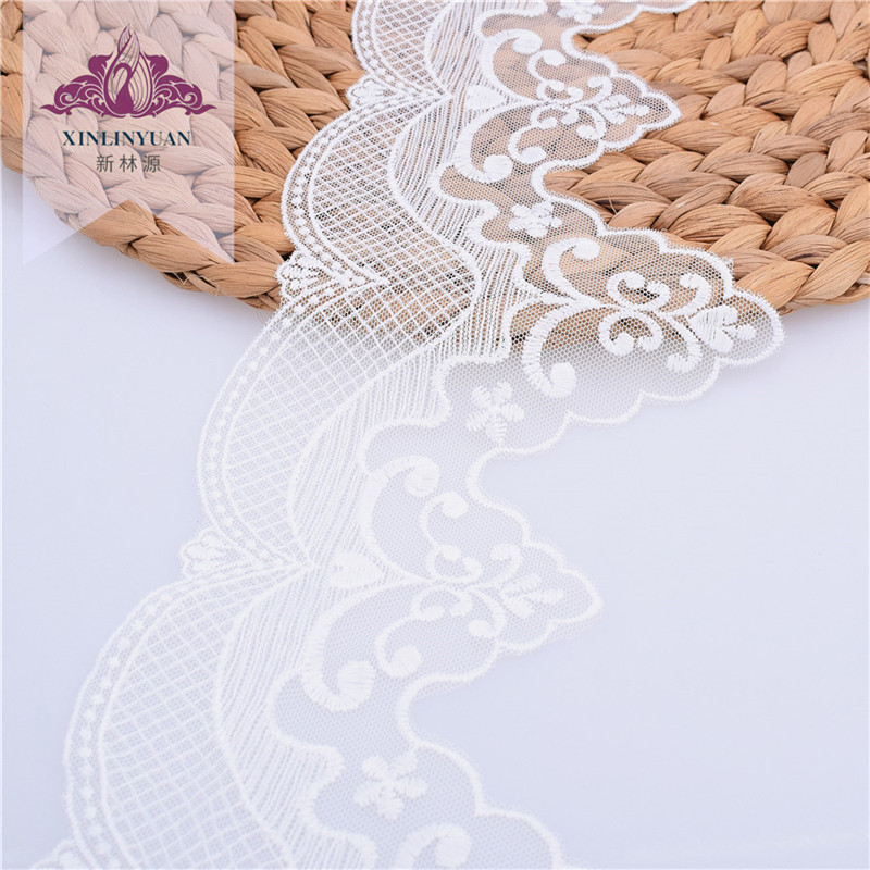 新品现货白色牛奶丝花边 13cm网布刺绣花边 家纺服装裙摆蕾丝花边