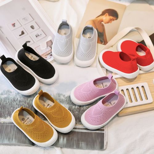 New Nalu Autumn Unisex Baby Net Surface Socks Shoes Children's Slip-On Low-Top Cracker Shoes Solid Color Flyknit Shoes