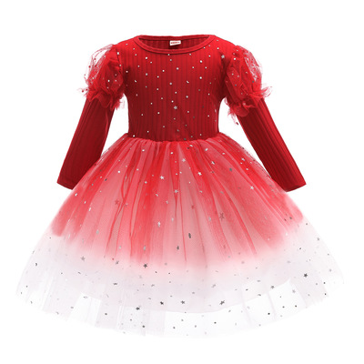 Foreign trade girl Dress Autumn and winter new pattern Children's clothing Aisha Princess Dress Long sleeve New Year&#39;s Day new year Costume Dress skirt