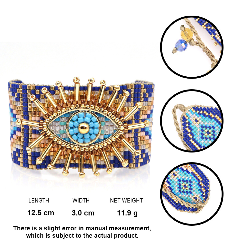 12g Weight No Inlaid Inlay Material Bracelets Classification Anniversary, Business, Travel Occasion Eye Pattern Unisex Gender Knitting Design Fashion Style European And American New Miyuki Rice Beads Hand-woven Turkish Devil Eyes Personality Stacking Wide Bracelet 15