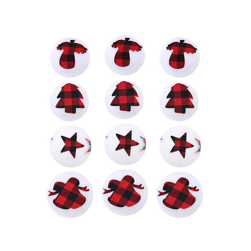 跨境亚马逊植绒格子白色圣诞球 圣诞树挂件圣诞节装饰透明盒装