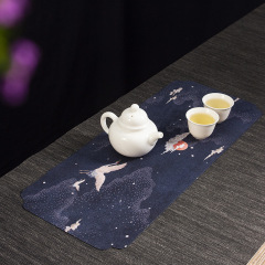 Chinese-style colored painted table flag cloth, water-absorbent and thick tea tray, tea pot nurturing, retro Zen cushion, velvet tea set accessories