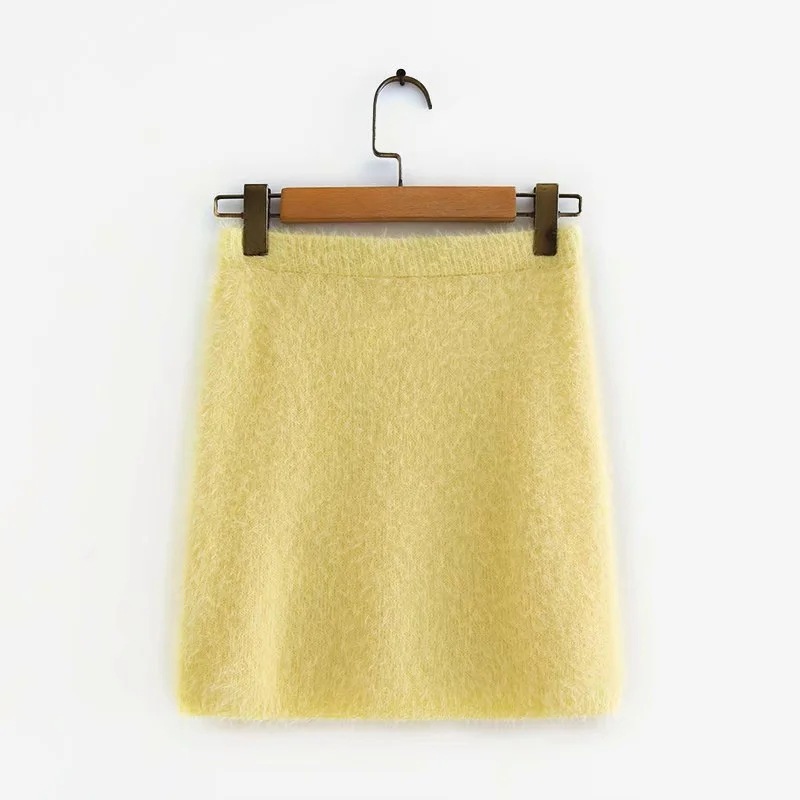 autumn new sweater light yellow furry skirt suit   NSAC14165