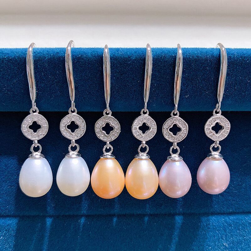 S925银饰品发财钱币珍珠耳坠批发基础款米形珍珠耳环DIY时尚配饰|ru
